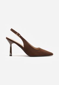 Renee - Ciemnobrązowe Szpilki VICES Slingback Ozdobione Cyrkoniami na Obcasie Laodele. Okazja: na randkę, na imprezę. Zapięcie: sprzączka. Kolor: brązowy. Wzór: aplikacja. Obcas: na obcasie. Styl: elegancki. Wysokość obcasa: średni #9