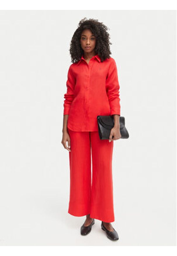 TOMMY HILFIGER - Tommy Hilfiger Spodnie materiałowe WW0WW48970 Czerwony Wide Leg. Kolor: czerwony. Materiał: len