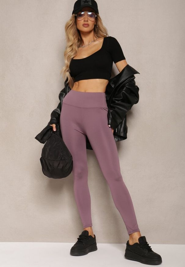 Renee - Fioletowe Sportowe Legginsy High Waist Vesara. Okazja: na co dzień. Stan: podwyższony. Kolor: fioletowy. Długość: długie. Styl: sportowy
