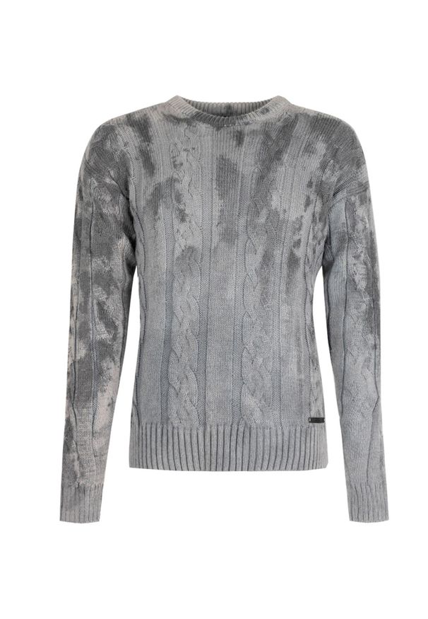 Takeshy Kurosawa Sweter | 83063 | Maglia Treccia Sfumata | Mężczyzna | Szary. Okazja: na co dzień. Kolor: szary. Materiał: bawełna, poliamid, wełna. Wzór: aplikacja, ze splotem. Styl: casual