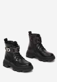 Born2be - Czarne Botki Workery na Grubej Podeszwie Chionele. Zapięcie: pasek. Kolor: czarny. Materiał: jeans, dzianina. Szerokość cholewki: normalna #3
