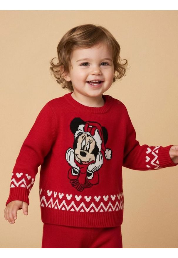Sinsay - Sweter z nadrukiem Minnie Mouse - czerwony. Kolor: czerwony. Wzór: nadruk, motyw z bajki