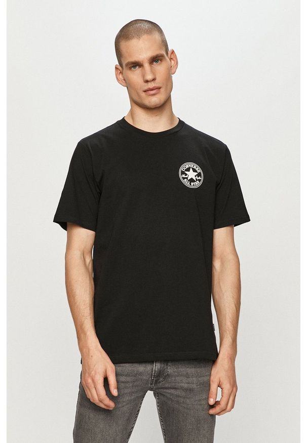 Converse - T-shirt. Okazja: na co dzień. Kolor: czarny. Materiał: dzianina. Wzór: gładki. Styl: casual