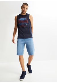 bonprix - Bermudy dresowe w optyce dżinsowych, w wygodnym fasonie, Regular Fit. Kolor: niebieski