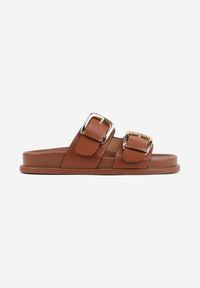 Renee - Brązowe Klapki z Metalicznymi Klamrami Aetheta. Okazja: na spacer. Kolor: brązowy #5