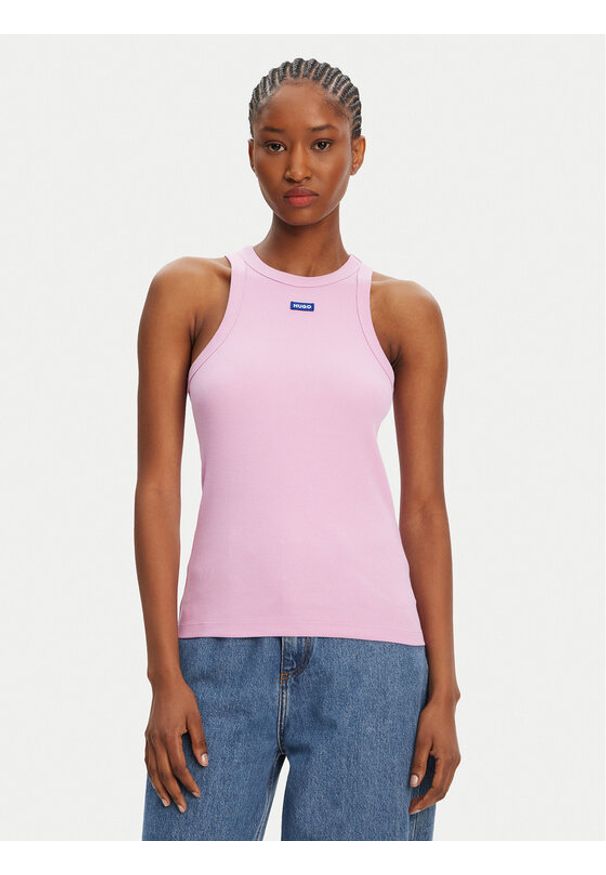 Hugo - HUGO Top 50508857 Różowy Slim Fit. Kolor: różowy. Materiał: bawełna