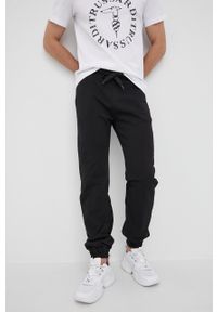Trussardi Jeans - Trussardi spodnie bawełniane męskie kolor czarny gładkie. Kolor: czarny. Materiał: bawełna. Wzór: gładki