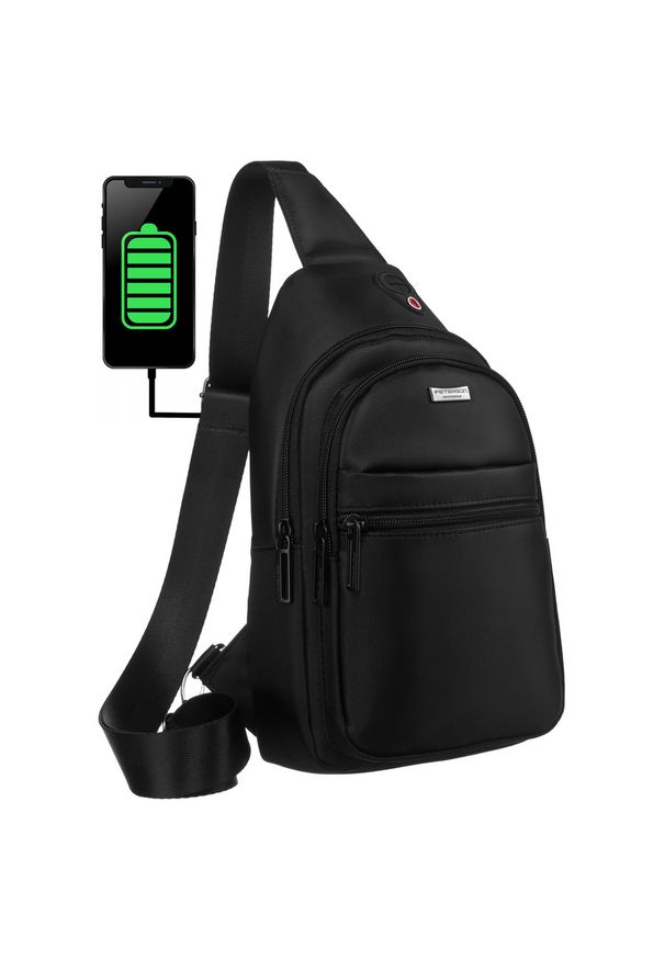 Saszetka męska-plecaczek na ramię z portem USB - Peterson. Styl: klasyczny