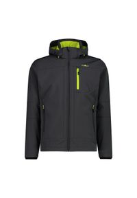 Kurtka męska turystyczna CMP 3A01787N. Typ kołnierza: kaptur. Kolor: czarny, zielony, wielokolorowy. Materiał: softshell. Sport: turystyka piesza #1