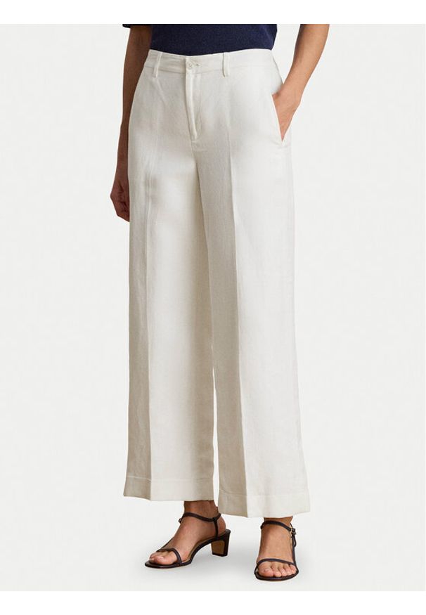 Lauren Ralph Lauren - LAUREN RALPH LAUREN Spodnie materiałowe 200P08107001 Biały Wide Leg. Kolor: biały. Materiał: len, wiskoza