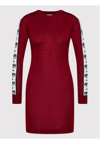 Chiara Ferragni Sukienka dzianinowa 73CBOM03 Bordowy Slim Fit. Kolor: czerwony. Materiał: dzianina, bawełna
