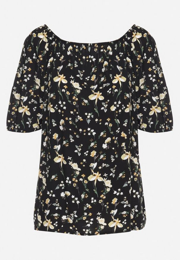 Born2be - Czarna Bluzka ze Sztucznego Jedwabiu w Kwiaty Lisanithea. Okazja: na co dzień. Kolor: czarny. Materiał: jedwab. Wzór: kwiaty. Styl: elegancki, casual