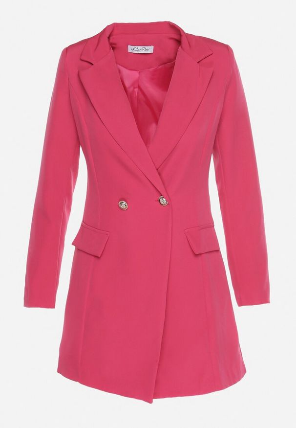 Born2be - Ciemnoróżowa Marynarka Taliowana Dwurzędowa Swed. Kolor: różowy. Długość rękawa: długi rękaw. Długość: długie. Styl: elegancki