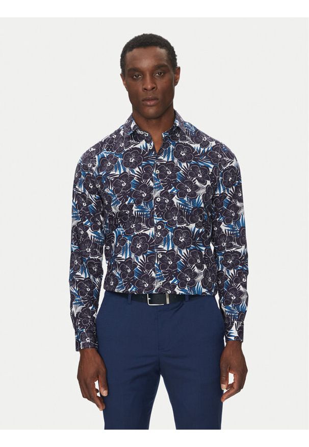 Hechter Paris Koszula 60267 151604 Granatowy Modern Fit. Kolor: niebieski. Materiał: syntetyk, bawełna