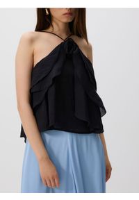 Reserved - Top z ozdobną różą - czarny. Kolor: czarny. Materiał: tkanina. Długość: krótkie #1
