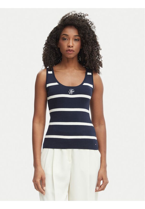 TOMMY HILFIGER - Tommy Hilfiger Top WW0WW48480 Granatowy Slim Fit. Kolor: niebieski. Materiał: bawełna