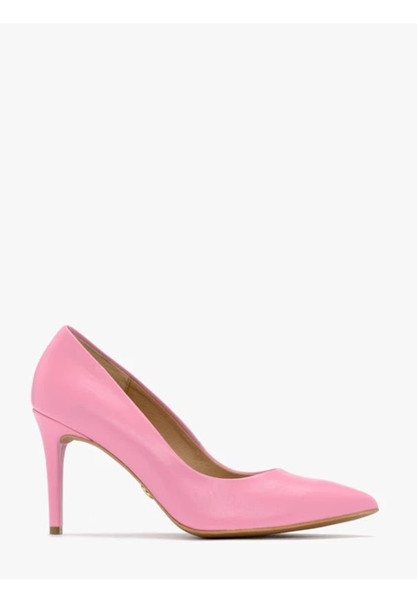 Ryłko - Różowe czółenka na wysokiej szpilce. Kolor: różowy. Materiał: skóra. Obcas: na obcasie. Styl: street. Wysokość obcasa: średni
