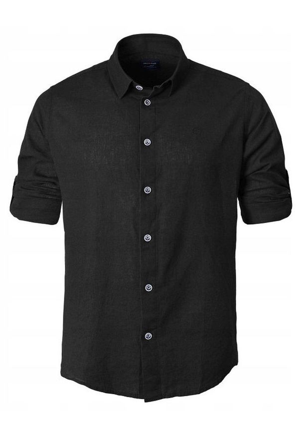 Koszula Weekendowa o Prostym Kroju - Pako Jeans - Len z Bawełmną, Czarna. Okazja: na co dzień. Kolor: czarny. Materiał: bawełna, len. Styl: casual