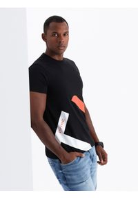 Ombre Clothing - Bawełniany męski t-shirt z kontrastowym dwukolorowym printem – czarny V1 - Rozmiar: L. Okazja: na co dzień. Kolor: czarny. Materiał: bawełna. Wzór: nadruk. Styl: casual