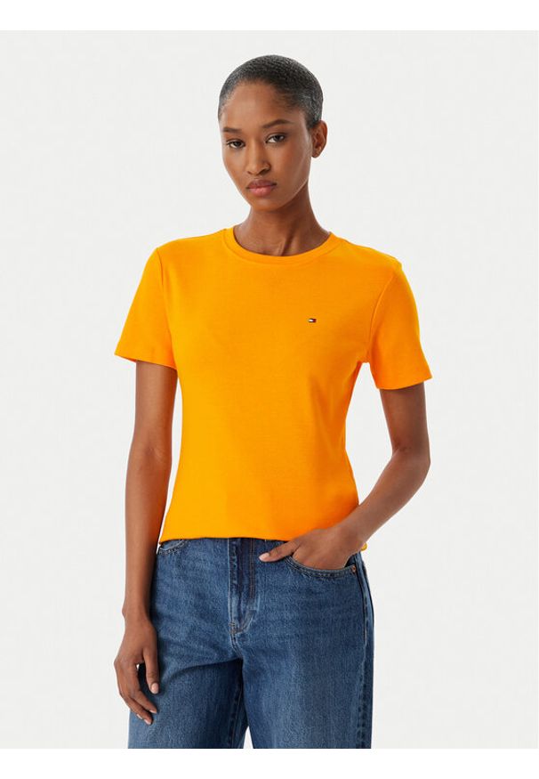 TOMMY HILFIGER - Tommy Hilfiger T-Shirt New Cody WW0WW40587 Pomarańczowy Slim Fit. Kolor: pomarańczowy. Materiał: bawełna
