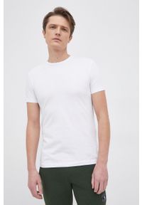 Trussardi Jeans - Trussardi T-shirt męski gładki. Okazja: na co dzień. Kolor: biały. Materiał: dzianina. Wzór: gładki. Styl: casual