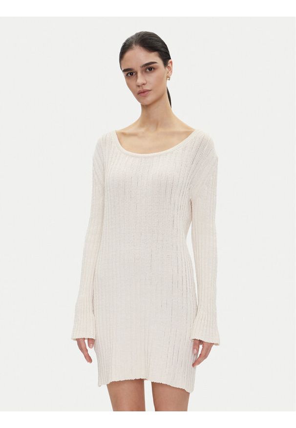 Pinko - PINKO Sukienka dzianinowa 105301 A2N7 Écru Regular Fit. Materiał: bawełna