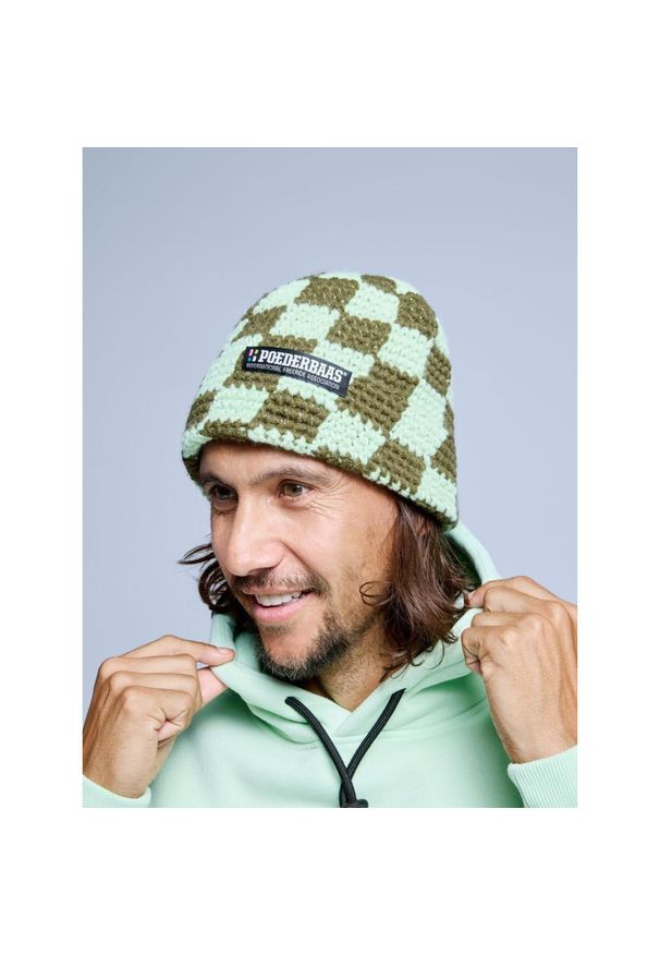 POEDERBAAS - Kapelusz - Męski - Szachownica - Oliwkowo-zielony. Kolor: zielony. Materiał: polar, akryl. Sezon: zima. Styl: sportowy