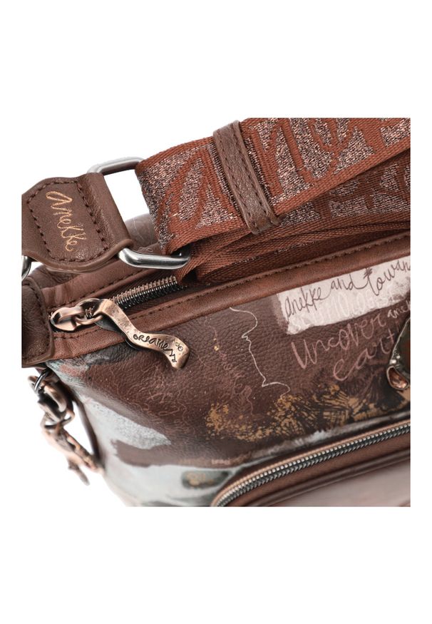 Brązowa Torebka Anekke Elegancka Listonoszka Damska. Kolor: brązowy. Wzór: aplikacja. Materiał: zdobione. Styl: elegancki