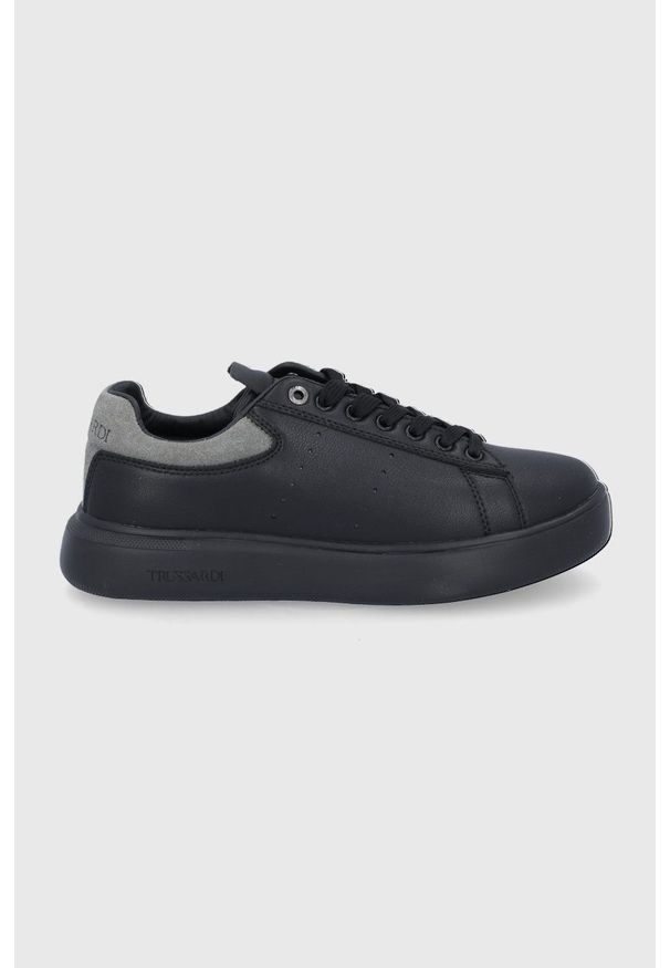 Trussardi Jeans Buty kolor czarny na platformie. Nosek buta: okrągły. Zapięcie: sznurówki. Kolor: czarny. Materiał: guma. Obcas: na platformie