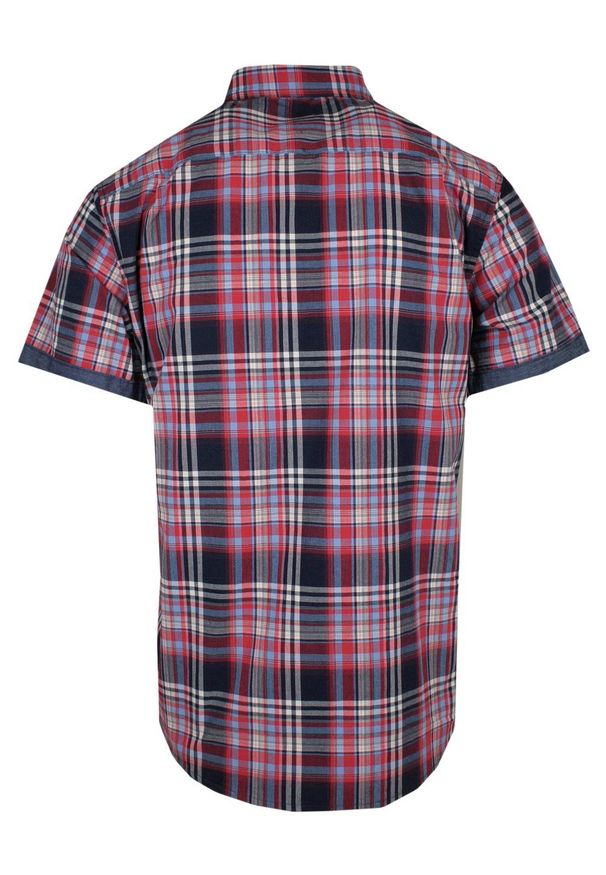 Pako Jeans - Koszula Męska Bawełniana, Granatowo-Czerwona w Kratkę Casualowa, Krótki Rękaw -PAKO JEANS. Okazja: na co dzień. Kolor: czerwony, wielokolorowy, niebieski. Materiał: bawełna. Długość rękawa: krótki rękaw. Długość: krótkie. Wzór: kratka. Styl: casual