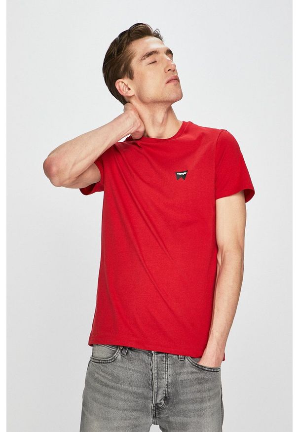 Wrangler - T-shirt. Okazja: na co dzień. Kolor: czerwony. Materiał: dzianina. Styl: casual
