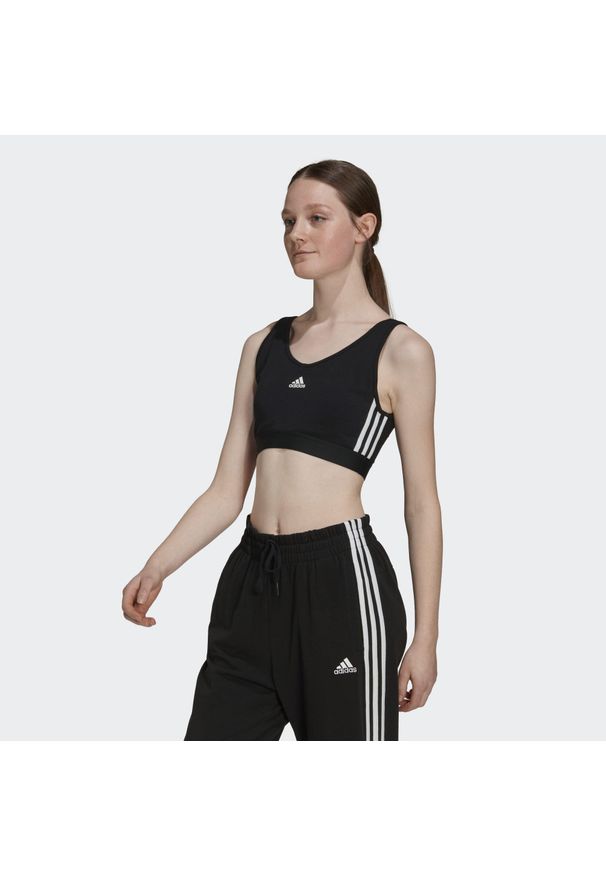 Adidas - Essentials 3-Stripes Crop Top With Removable Pads. Kolor: czarny, wielokolorowy, biały. Długość: krótkie