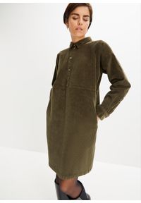 bonprix - Sukienka sztruksowa ze stretchem. Kolor: zielony. Materiał: sztruks