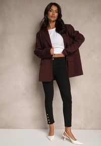 Renee - Czarne Jeansy o Kroju Skinny Push Up z Ozdobnymi Guzikami Mirvila. Okazja: na co dzień. Kolor: czarny. Wzór: aplikacja. Styl: casual, elegancki #5