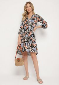 Born2be - Czarno-Beżowa Wiskozowa Rozkloszowana Sukienka z Abstrakcyjnym Wzorem Liracalia. Okazja: na co dzień. Kolor: czarny. Materiał: wiskoza. Styl: casual, elegancki #3