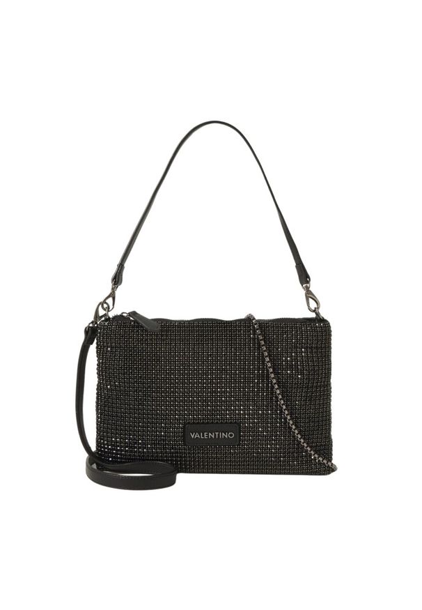 Valentino by Mario Valentino - VALENTINO Czarna damska torebka z cyrkoniami Nabilah Pochette. Kolor: czarny. Wzór: aplikacja, paski