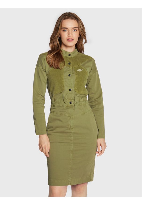 Aeronautica Militare Sukienka codzienna 222VE076DCT3022 Zielony Slim Fit. Okazja: na co dzień. Kolor: zielony. Materiał: bawełna. Typ sukienki: proste. Styl: casual