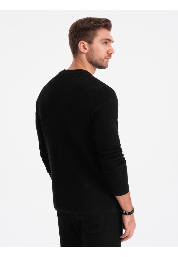 Ombre Clothing - Dzianinowy kardigan męski z kieszeniami i ozdobnymi guzikami – czarny V1 OM-SWCD-0109 - XXL. Okazja: na co dzień. Kolor: czarny. Materiał: dzianina. Wzór: aplikacja. Styl: casual, elegancki