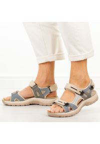 Beżowo nieb. skórzane sandały damskie Vinceza 95414. Okazja: na co dzień, na spacer. Zapięcie: rzepy. Kolor: niebieski. Materiał: skóra. Sezon: wiosna, lato. Styl: casual #1