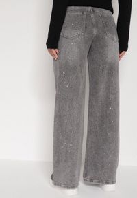 Born2be - Szare Szerokie Jeansy z Wysokim Stanem Zdobione Błyszczącymi Drobinami Isabela. Okazja: na co dzień. Stan: podwyższony. Kolor: szary. Wzór: aplikacja. Styl: casual, elegancki, klasyczny #8