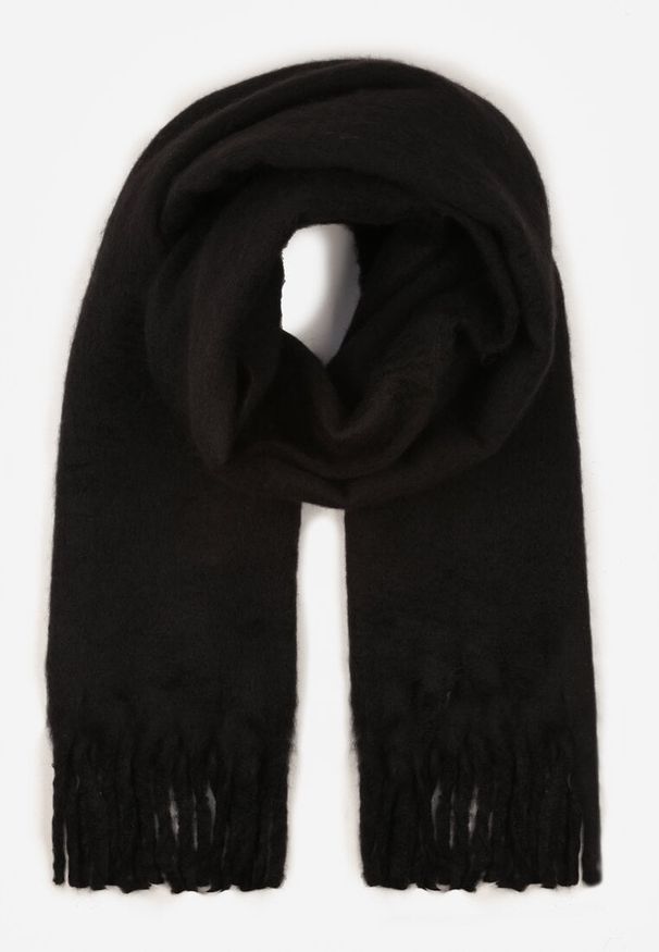 Born2be - Czarny Szalik z Frędzlami Owedarria. Okazja: na co dzień. Kolor: czarny. Materiał: jeans, dresówka. Styl: casual, elegancki