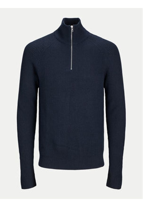 Jack & Jones Sweter Pannel 12258473 Granatowy Regular Fit. Kolor: niebieski. Materiał: bawełna