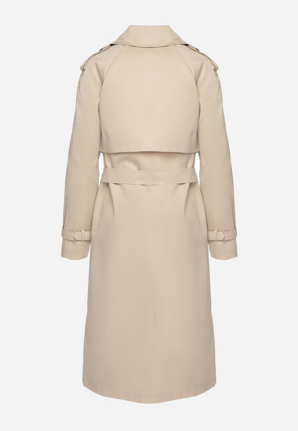 Born2be - Beżowy Długi Płaszcz Trencz o Klasycznym Fasonie z Paskiem Nasde. Okazja: na co dzień. Kolor: beżowy. Materiał: jeans. Długość: długie. Styl: klasyczny