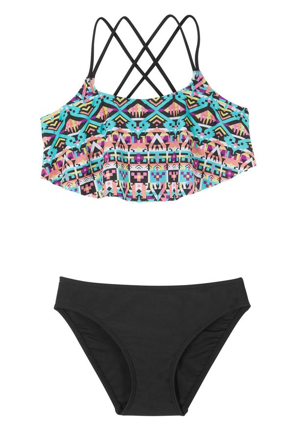 Bikini dziewczęce (2 części) bonprix czarny wzorzysty. Kolor: czarny