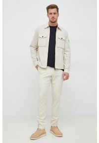 Sisley spodnie męskie kolor beżowy dopasowane. Kolor: beżowy #2