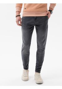 Ombre Clothing - Spodnie męskie jeansowe SLIM FIT P1077 - czarne - XXL. Kolor: czarny. Materiał: jeans. Styl: klasyczny