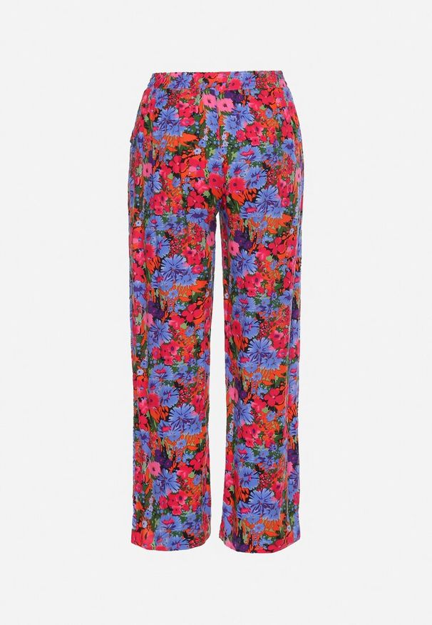 Born2be - Fioletowo-Różowe Proste Spodnie z Wiskozy w Kwiatowy Print Yadolle. Stan: podwyższony. Kolor: fioletowy. Materiał: wiskoza. Wzór: kwiaty, nadruk. Sezon: lato