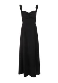 Born2be - Czarna Rozkloszowana Sukienka na Wiązanych Ramiączkach z Rozcięciem Kalora. Kolor: czarny. Materiał: tkanina. Długość rękawa: na ramiączkach. Wzór: gładki. Długość: maxi #5