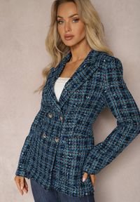 Renee - Niebieska Tweedowa Marynarka Dwurzędowa Zapinana na Biżuteryjne Guziki Nallet. Kolor: niebieski. Materiał: materiał. Styl: retro, elegancki #3