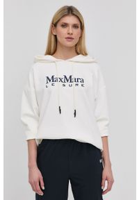 Max Mara Leisure bluza damska kolor biały z kapturem z nadrukiem. Typ kołnierza: kaptur. Kolor: biały. Materiał: dzianina. Wzór: nadruk #4